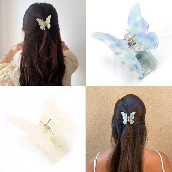 Hair Claw Tortoise Shell Butterfly Clips 2.3 Inch Girls Women 6 Pack - Picture 6 of 7